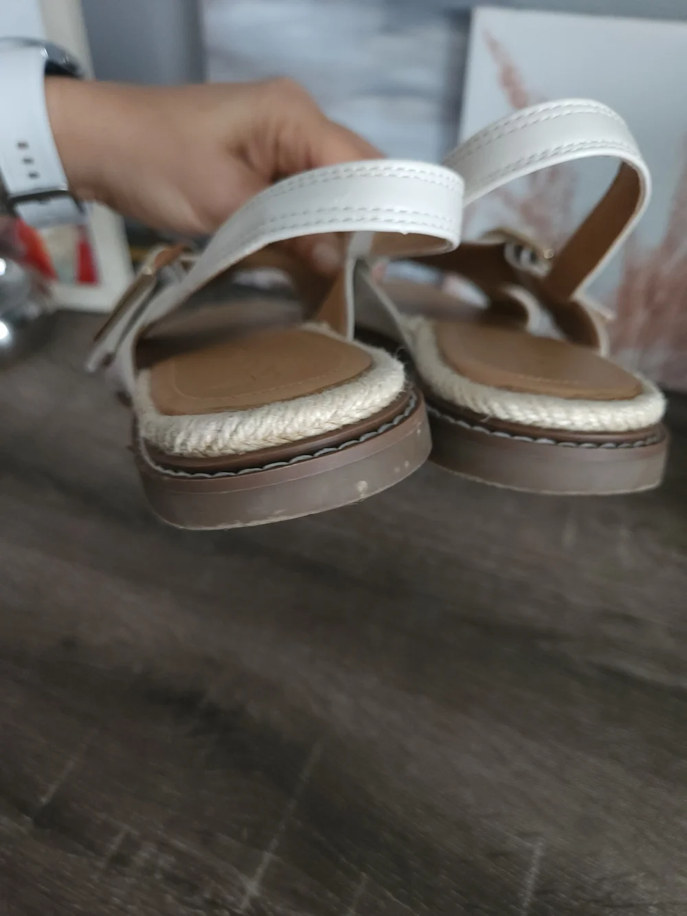 Crown Vintage White Cross-Strap Slingback Sandals with Gold Buckles